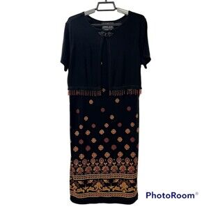 Carole Little Oriental Inspired Round Neck Dress with Mock Short Cardigan Sz 10